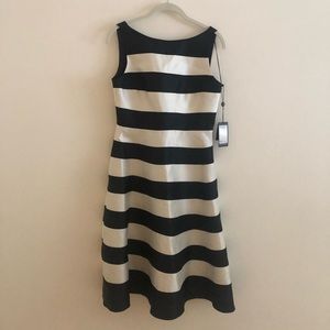 Adrianna Papel Black and White Striped Midi Dress